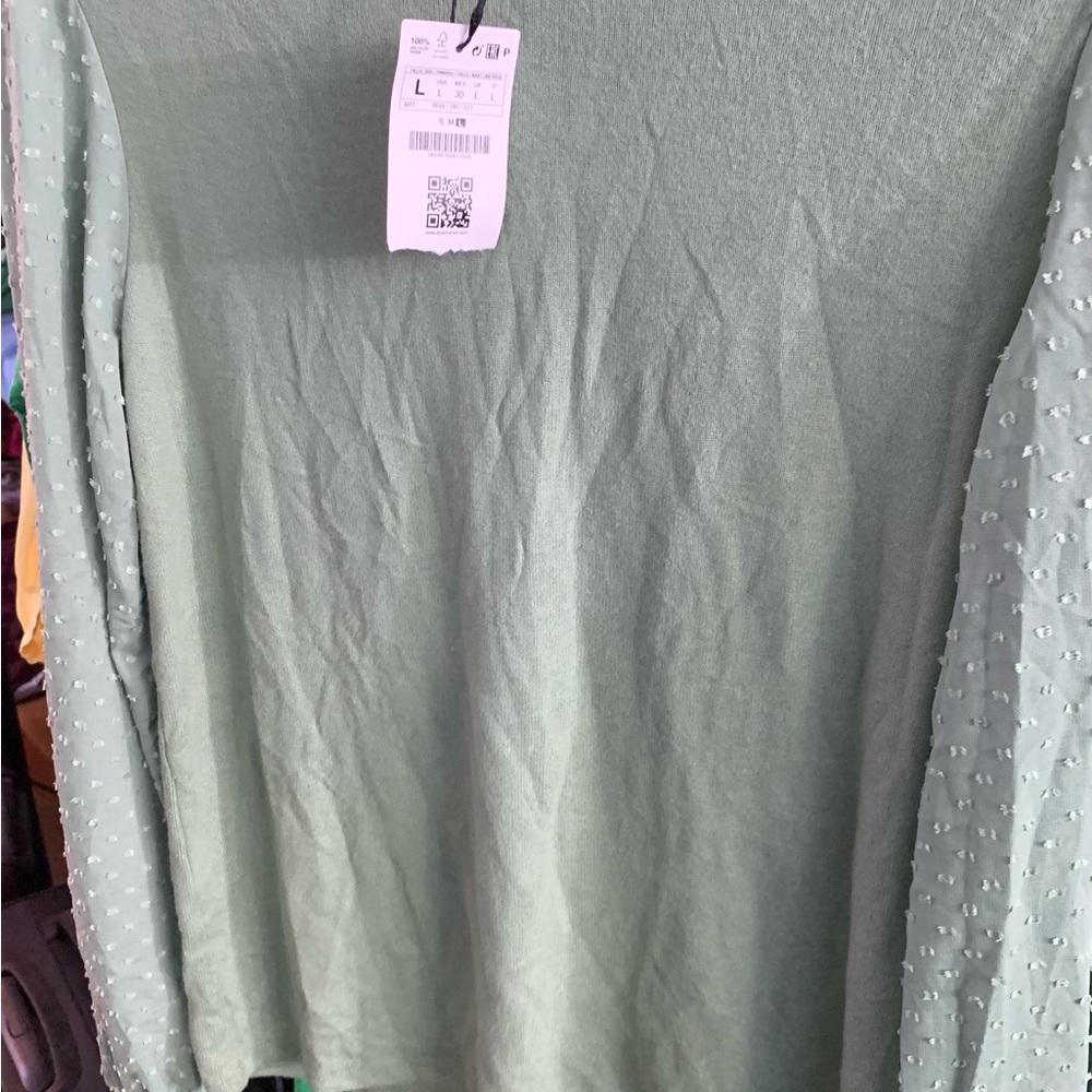Light Green Women's Long Sleeve Textured Sleeve Top